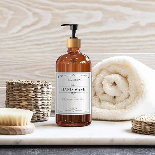 Sunrise Premium Amber Glass Soap Dispenser, Bamboo Pump with Tray, 2 Pack - color: Plastic Bamboo Pump - Amber Glass Pack 2