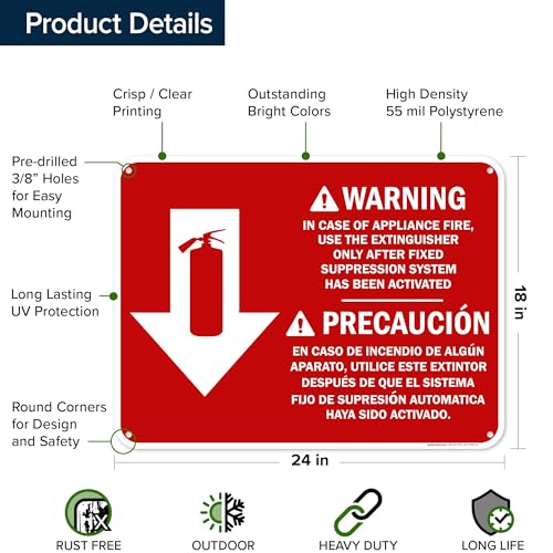 Osha Fire Extinguisher Instruction Warning Bilingual Sign, 18x24 Inches, 55 mil thick HDPS (high density polystyrene), Made in USA by My Sign Center - size: 18x24 Polystyrene