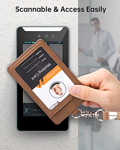Teskyer Leather ID Badge Holder with Lanyard, Vertical Lychee Coffee - color: Lichee Coffee, size: Vertical
