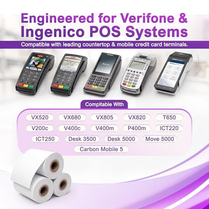 Verifone & Ingenico Thermal Paper Rolls 2 1/4" x 55' (20 Pack) BPA Free Receipt Paper for VX520 VX680 T650 V400m ICT220 ICT250 Desk 3500 Move 5000 Credit Card Machine - size: 20 rolls