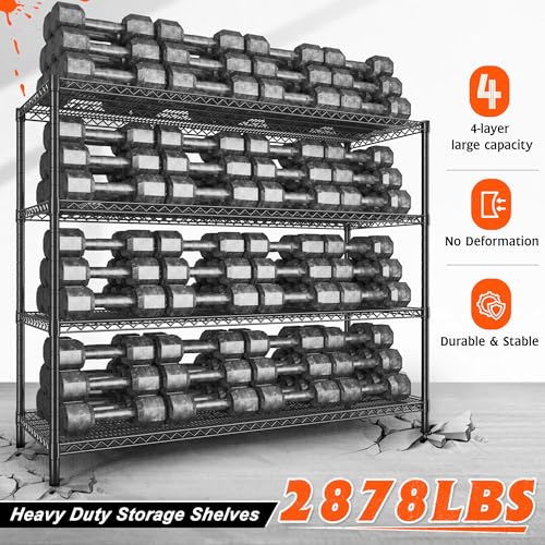 REIBII 60" W ×24" D×65.3" H, 4 Tier Wire Shelving 2878LBS Heavy Duty Steel Storage Rack Shelving Adjustable Shelves for Warehouses, Garages, Kitchens, and Commercial Spaces/Premium Wheels 2 Pack - size: 2 Set-60''W X 24'' D X 65.3'' H