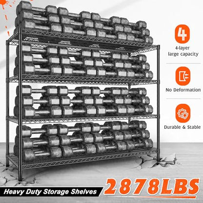 REIBII 60" W ×24" D×65.3" H, 4 Tier Wire Shelving 2878LBS Heavy Duty Steel Storage Rack Shelving Adjustable Shelves for Warehouses, Garages, Kitchens, and Commercial Spaces/Premium Wheels 2 Pack - size: 2 Set-60''W X 24'' D X 65.3'' H