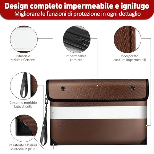Vailoin 6200°F Fireproof Money Bag, 8 Layers of Heat Insulated Materials - color: Brown, size: 11"x7.7"