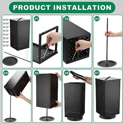 Wesiti Rotating Pegboard Display Stand Counter with 20 Hooks, 17", Black - size: 17"