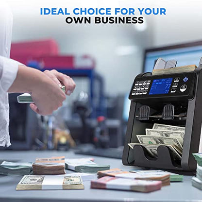MUNBYN IMC08 Dual Money Counter Machine Mixed Denomination with Reject Pocket, Value Counting, Counterfeit Detection 2 CIS/UV/MG/IR, Sort&Print Enabled Cash Counter, Mixed Bill Counter (White) - color: White