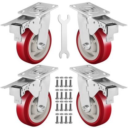 6 Inch Caster Wheels Heavy Duty Casters Set of 4, 6000 LBS Load Capacity - color: Red & Silver, size: 6 Inch