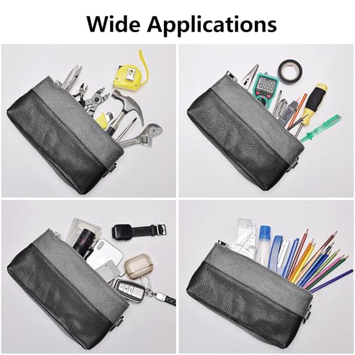 Leather Tool Bag Zipper Pouch, Premium Tool Pouch with Zipper, Utility Multipurpose Storage Organizer Tool Pouches with Carabiner Metal Zipper for Tools, Stationary, Pencil Pouch - size: 2 packs Medium 10inch