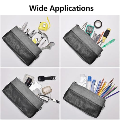 Leather Tool Bag Zipper Pouch, Premium Tool Pouch with Zipper, Utility Multipurpose Storage Organizer Tool Pouches with Carabiner Metal Zipper for Tools, Stationary, Pencil Pouch - size: 2 packs Large 12inch