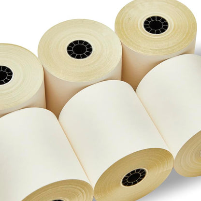 (30 Rolls + 3 Ribbons) 2 Ply Carbonless Rolls 3" X 95 Feet White/Yellow Receipt Paper POS Cash Register White/Canary With 3 Pcs of ERC 30/34/38 Ribbons - 30 Two Ply Rolls Fits SP2000 UP389 TMU 220