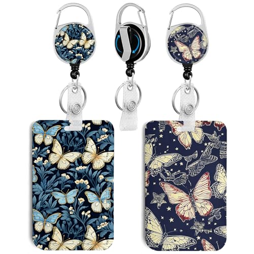 2 Pack Butterfly Starry Sky ID Badge Holder with Clip Badge Reels - color: 2 Pack-butterfly