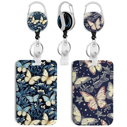 2 Pack Butterfly Starry Sky ID Badge Holder with Clip Badge Reels - color: 2 Pack-butterfly