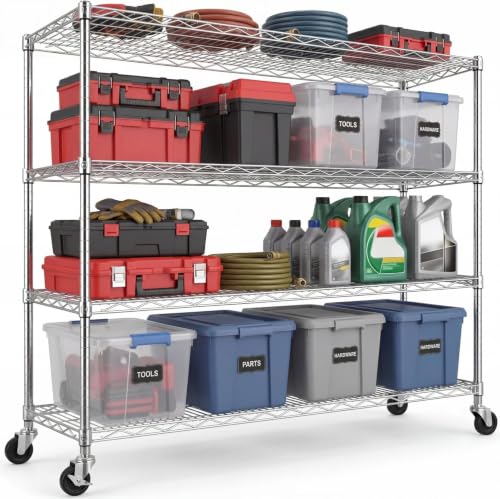 PrimeZone 4 Tier NSF Steel 55.5" Wx24 Dx76 H Wire Shelving 2400lbs - size: 55.5" W x 24" D x 76" H