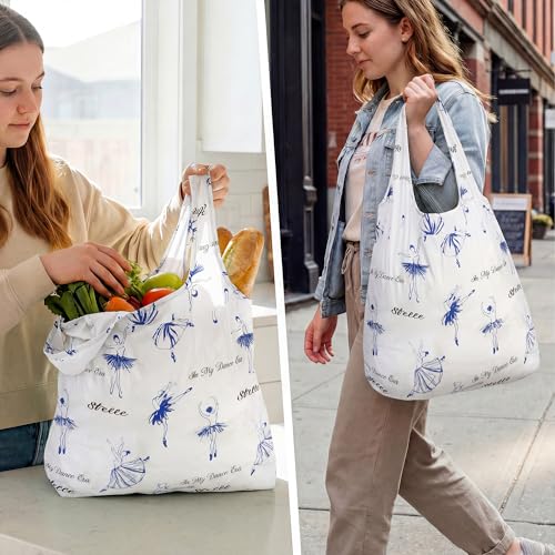 Stelle Lightweight Reusable Grocery Bag with Handles Ripstop Nylon Foldable Tote Shopping Bags for Travel and Groceries - color: Ballerina