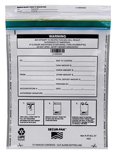 Secur-Pak Deposit Bags - Pack of 100 - Bill Capacity - color: Clear, size: 15x20 (6000 cap)