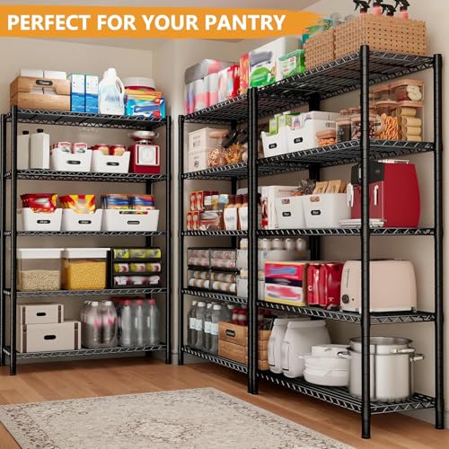 REIBII 72''H Metal Shelving 5-Tier Storage Shelves,1100lbs, Kitchen Pantry (Pack of 2) - color: Black, size: 72"H x 36"W x 14"D 5 Tier (Pack of 2)