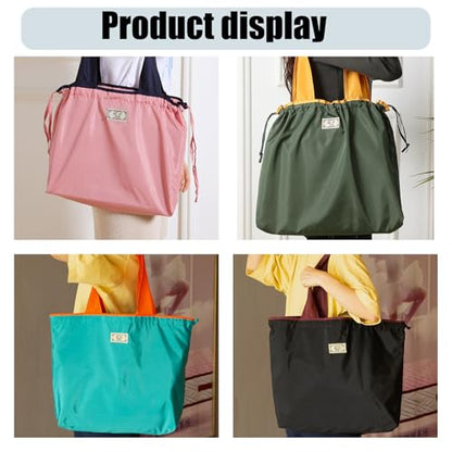 4 PC Foldable Reusable Shopping Bag 210D Nylon Waterproof Travel Grocery Tote with Drawstring Mouth & Reinforced Handle - color: Group 1