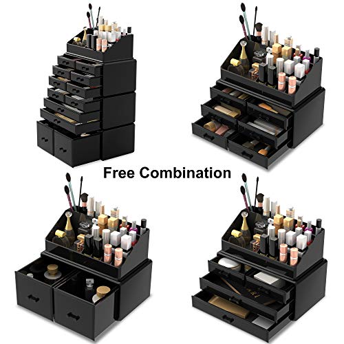Readaeer Makeup Cosmetic Organizer Storage Drawers Display Boxes Case with 12 Drawers (Black) - color: Black