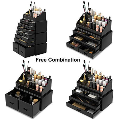 Readaeer Makeup Cosmetic Organizer Storage Drawers Display Boxes Case with 12 Drawers (Black) - color: Black