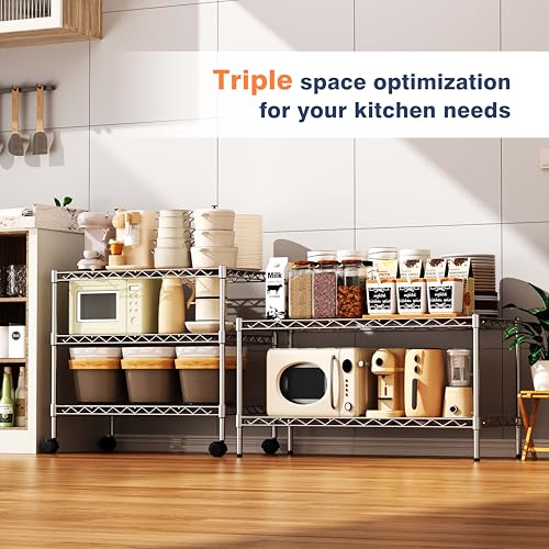 2-Tier Heavy Duty Metal Shelving Unit,Wire Shelf Rack with Lockable Wheels - size: 2-Tier,36"x18"x19.5"(WxDxH）