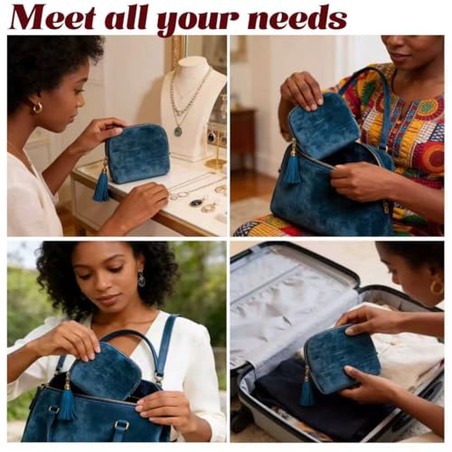 Small Travel Jewelry Pocket Case with Zipper for Women - color: Gem blue