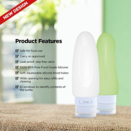 Dot&Dot Leak Proof Travel Bottles - Tubes for Liquid TSA Approved 3oz Silicone Toiletries Travel Shampoo & Conditioner Containers with Labels - color: 3oz 4pc - White/Blue/Green/Orange