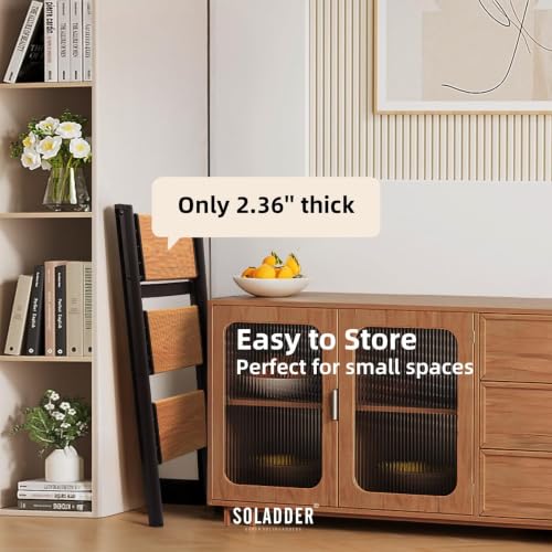 SOLADDER 3 Step Ladder, Folding Step Stool, Black & Woodgrain - color: Black&woodgrain, size: 3 Step