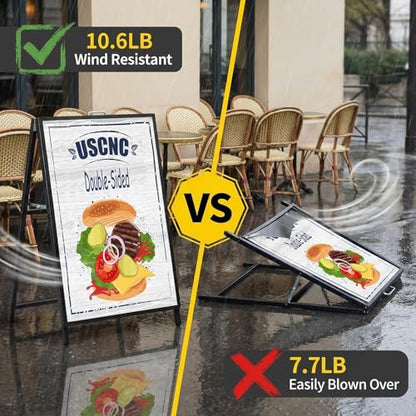 USCNC 2 Pack Heavy Duty A-Frame Sidewalk Sign 24 x 36 Inch, Portable Double-Sided Sandwich Board Slide-in Folding Metal Signboard (Frame only，No white board) - color: Black-2PACK Double-Sided