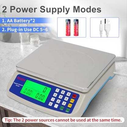 Large Digital Kitchen Scale 30KG Commercial Food Scale 66LB for Baking Bread Meat Stainless Steel Price Computing Scale LCD Display,Prep Counting Scale for Parts and Coins Adapter Included - color: GREY 30KG