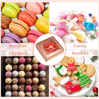 Zonon 30 Pcs Kraft Paper Boxes with Window 4.13x 4.13x 1.18inch (Rose Gold) - color: Rose Gold