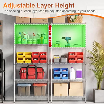 BestOffice | 5-Tier Wire Shelf with Wheels | 14" x 30" x 60" | Chrome - color: Chrome, size: 14"D x 30"W x 60"H
