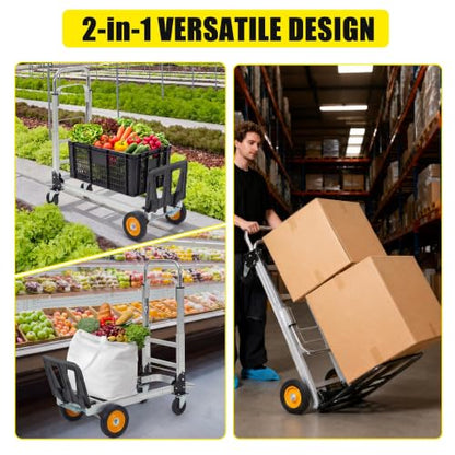 Aluminum Folding Garden Cart, 2-in-1 Convertible Hand Truck with Yellow Wheels, Heavy Duty Collapsible Utility Dolly Wagon for Outdoor Moving and Gardening - size: 2 in 1 Hand Truck (Silver)
