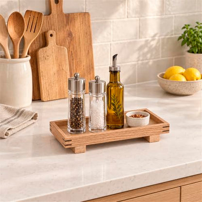 Bathroom Counter Tray Wooden Riser Display Kitchen Soap Holder, Brown - color: Brown, size: 9.4" x 4.7" x 1.7"