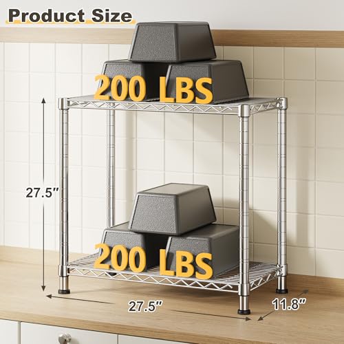 DurayLoly 400LBS 2-Tier Narrow Wire Shelving for Kitchen Laundry, Chrome - color: Chrome, size: 27.5" W*11.8" D*27.5" H