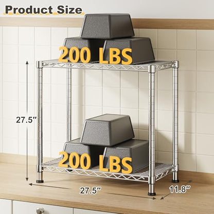 DurayLoly 400LBS 2-Tier Narrow Wire Shelving for Kitchen Laundry, Chrome - color: Chrome, size: 27.5" W*11.8" D*27.5" H