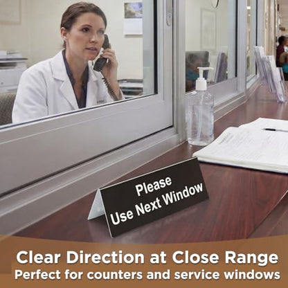 Yinkin 3 Pack Please Use Next Window 6" x 2" Acrylic Desk Sign V-shaped Double Sided Counter Sign for Office, Retail Store, Bank, DMV Queue Black/white