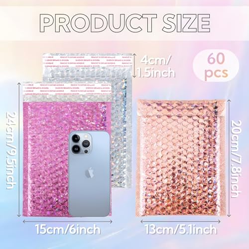ZAVOOS 60 Pack Holographic Bubble Mailers, 6 x 9.5 Inch