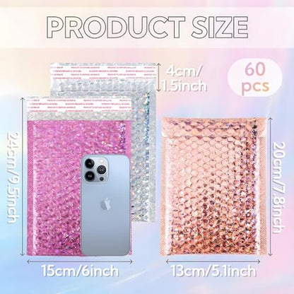 ZAVOOS 60 Pack Holographic Bubble Mailers, 6 x 9.5 Inch