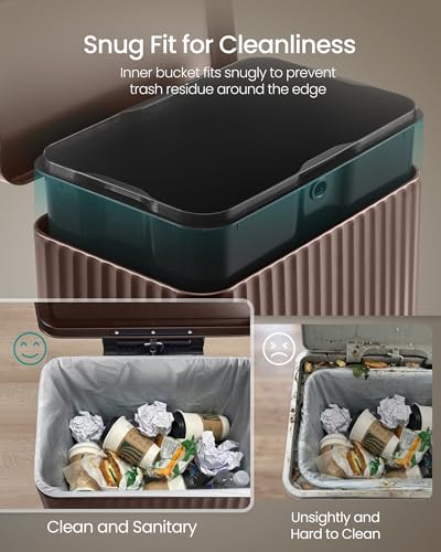 SONGMICS Trash Can, 13 Gallon (50 L), Stainless Steel, with Lid, Pedal - color: Brown, size: 13 Gallon