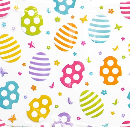 Easter Basket Bags 10 Pack 24x30 Inch Clear Treat Wrap with Colorful Egg Print and Twist Ties Large Plastic Gift Bags for Candy Favors and Party Supplies