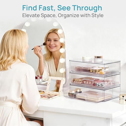 Vtopmart Clear Stackable Storage Drawers, 2 Pack Wide Plastic Organizers - style: Wide-2pack-Clear