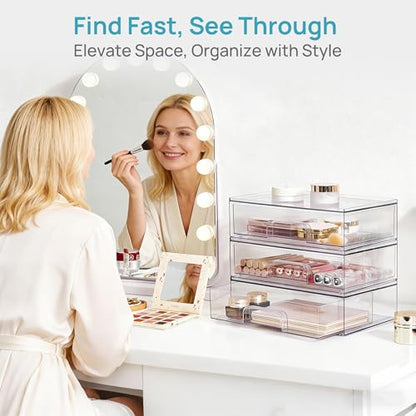 Vtopmart Clear Stackable Storage Drawers, 2 Pack Wide Plastic Organizers - style: Wide-2pack-Clear