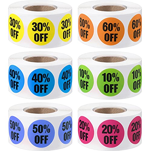 Tenare 6 Rolls/3000 Pcs Percent Off Sticker 10 to 60 Percent, Chic Style - style: Chic Color