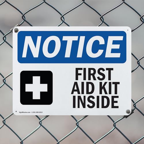 (2 Pack) First Aid Kit Inside OSHA Notice Sign 10 Inch X 7 Inch Plastic Sign, Weather Resistant, UV Protected for Workplace, Business, and Construction Site, Made in the USA - size: 10 Inch X 7 Inch, style: Plastic