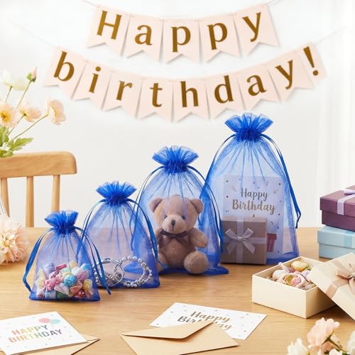 FUNFERY 100Pcs Royal Blue Organza Bags 5x7, Small Mesh Drawstring Gift Bag - color: Royal Blue