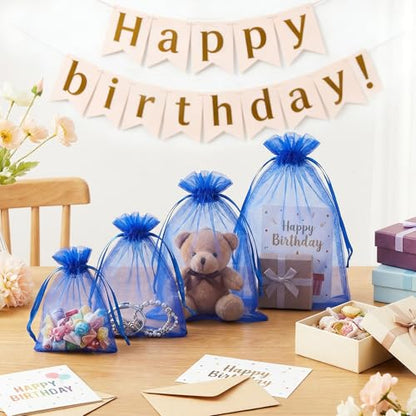 FUNFERY 100Pcs Royal Blue Organza Bags 5x7, Small Mesh Drawstring Gift Bag - color: Royal Blue