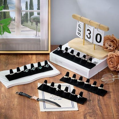 Geelin 4 Pcs Black Velvet Ring Display Stand 6 Finger Ring Holder Display