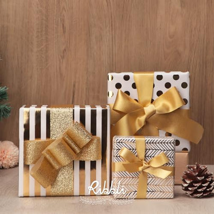 Ribbli Birthday Wrapping Paper White and Gold Gift Wrapping Paper for Christmas Mini Roll, 3 Rolls Polka Dots Stripes Geometry Pattern with Gold Foil - 17 inch x 120 inch(10feet) Per Roll - color: White/Gold