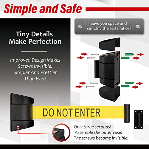 DuraSteel Wall Mount Crowd Control Retractable Belt Barrier - 6.5 Ft Yellow Do NOT Enter Retractables Barrier Belt w/Yellow ABS Casing Crowd Control Barriers Line NOT Stanchions with Retractable Belts - color: Yellow Belt (DO NOT ENTER), size: Guardian 2.