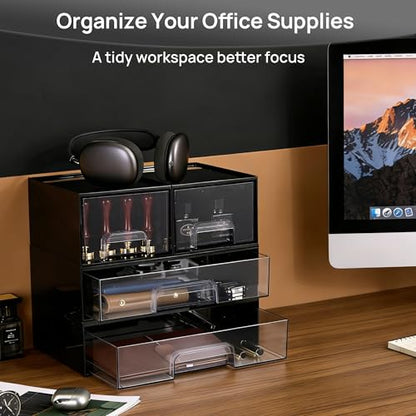 Vtopmart Black Stackable Storage Drawers, 2 Pack Wide Organizers - style: Wide-2pack-Black