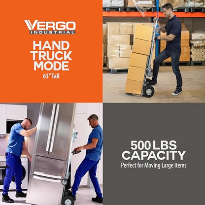 Vergo Industrial Convertible Hand Truck - AS7B Heavy Duty Aluminum 2 in 1 Dolly (800 lb Capacity) Lightweight Reinforced Frame, Ergonomic Handle, Superior Mobility Moving Dolly (2 Positions, 63" High) - size: 2 Positions, 63" High